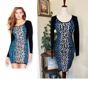 GUESS Blue Bodycon Leaopard Dress